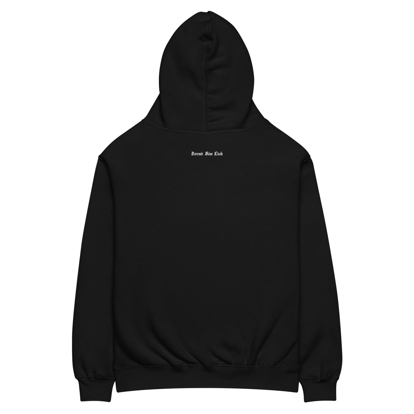 "Rear diagnostic view of the Legacy Crest Hoodie artifact. Highlights the clean, substantial drape and structural integrity of the heavyweight 3-end fleece hardware."